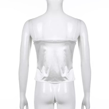 Sweet Elegant Bow Satin Crop Top Aesthetic Casual E-Girl Kawaii Korean Japanese Harajuku