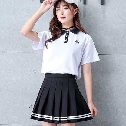 Cute Preppy Sailor School Uniform Pleated High Waist Mini Skirt Bottom E-Girl Kawaii Korean Japanese Harajuku Chinese Retro Streetwear Aesthetic