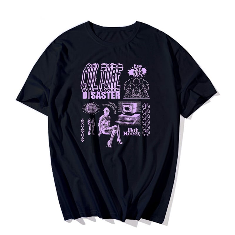 Retro Vintage Graffiti Print Short Sleeve Shirt T-shirt Top Hiphop Goth Punk Summer Casual E-Girl Kawaii Korean Japanese Harajuku Streetwear