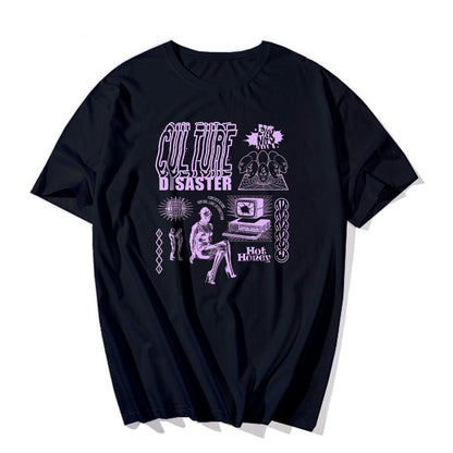Retro Vintage Graffiti Print Short Sleeve Shirt T-shirt Top Hiphop Goth Punk Summer Casual E-Girl Kawaii Korean Japanese Harajuku Streetwear