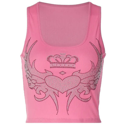 Pink Heart Rhinestone Tank Top