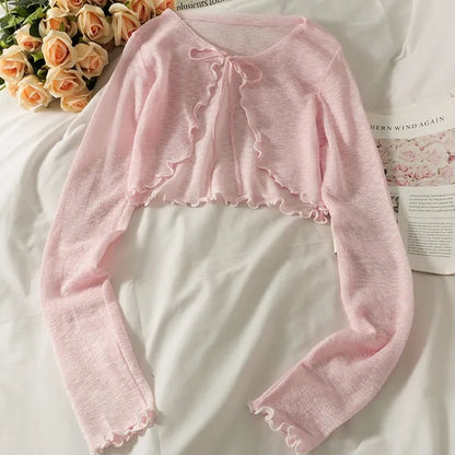 Thin Cardigan Bow Lace Up Long Sleeve Cardigan