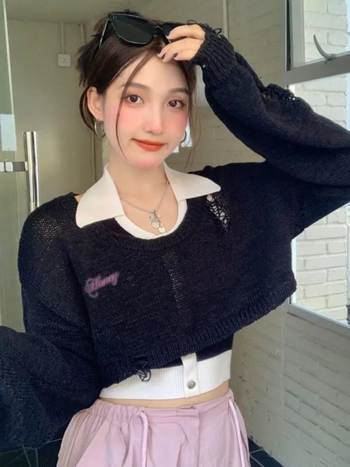 Pink Y2K Oversized Cropped Smock Sweater