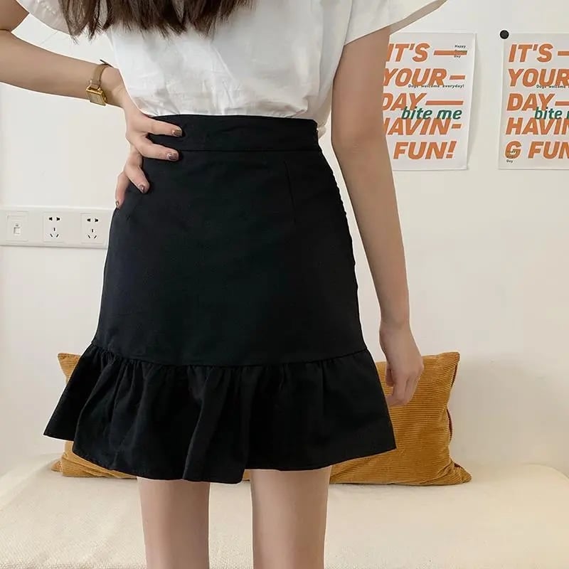 Ruffle Hem Ruched A-Line Skirt