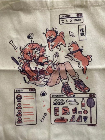 Cute Shiba Inu Anime Girl Cartoon Tote Canvas Bag Shopper Shoulder Bag Aesthetic Casual Summer E-Girl Kawaii Korean Japanese Harajuku