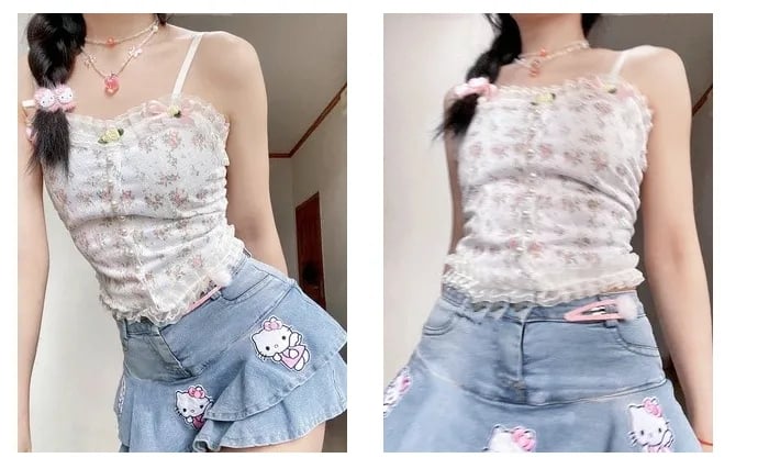 Cat Print Double A-Line Mini Skirt