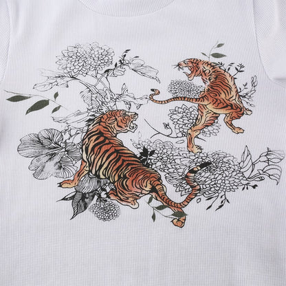 Cute Sexy Tiger Vintage Ribbed Print Graphic Crop Top Shirt Tee T-shirt E-Girl Kawaii Korean Japanese Harajuku Chinese Retro Streetwear Aesthetic