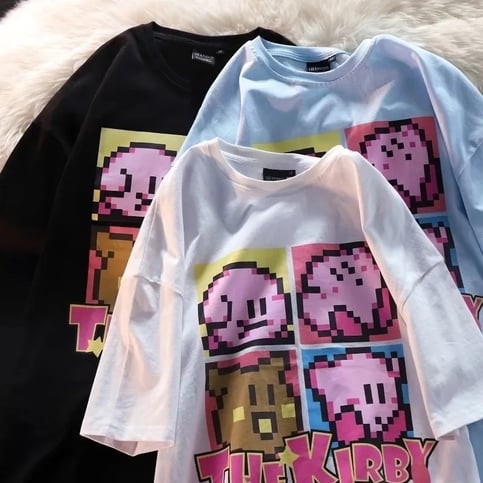 Japanese Anime Pixel Cartoon Print Oversized Short Sleeve T-shirt