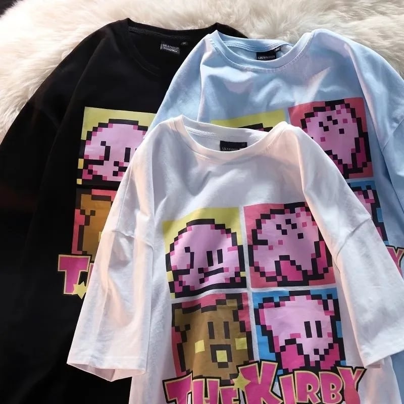 Japanese Anime Pixel Cartoon Print Oversized Short Sleeve T-shirt