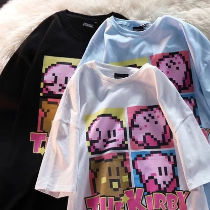 Japanese Anime Pixel Cartoon Print Oversized Short Sleeve T-shirt
