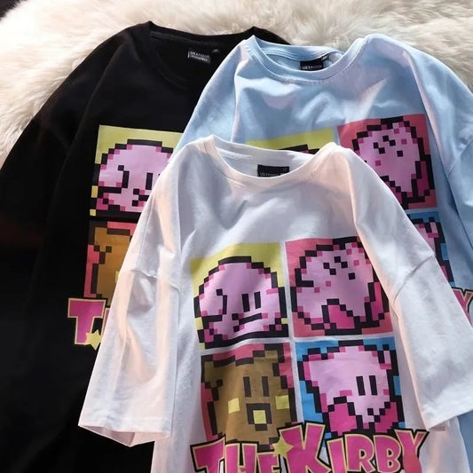 Japanese Anime Pixel Cartoon Print Oversized Short Sleeve T-shirt