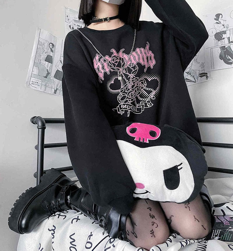 Knuckle Ring Bad Girl Print Sweater