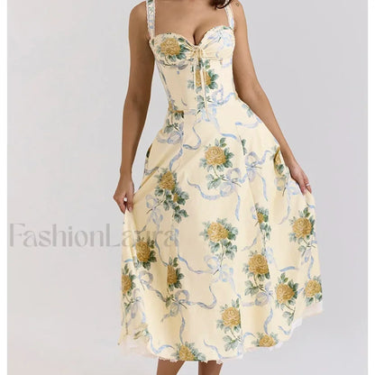 Fishbone Waist Cotton Midi Dress