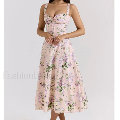 Fishbone Waist Cotton Midi Dress