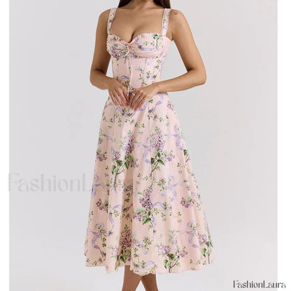 Fishbone Waist Cotton Midi Dress