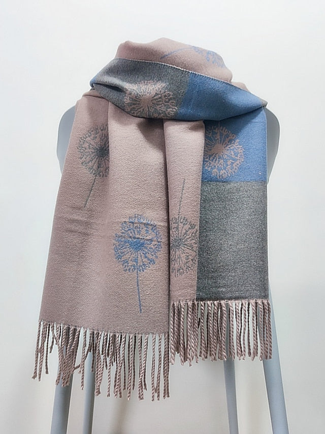 Shawls & Wraps Party Black Scarf Floral White Blue Fall Winter Imitation Cashmere for Women