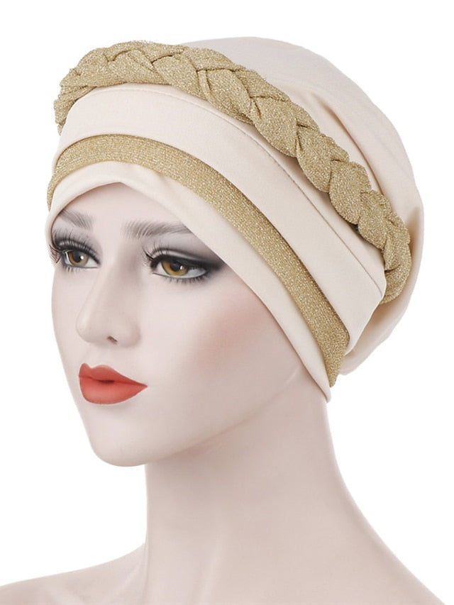 India Muslim Women Hijab Hat Two Color Splicing Cap Braid Turban Headscarf Islamic Head Wrap Lady Beanie Bonnet Hair Loss Cover for Women