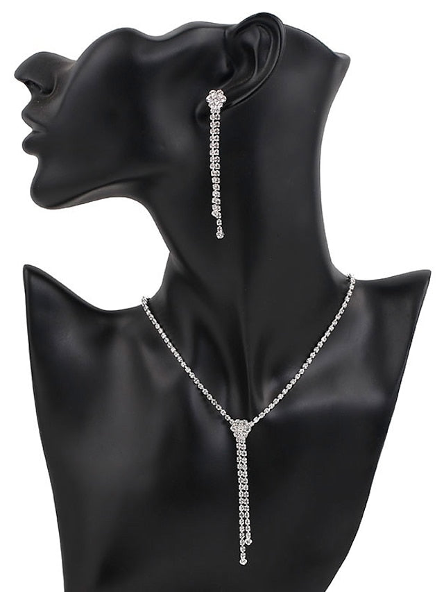 3pcs Bride Jewelry Set Silver Crystal Wedding Necklace Earrings Bridal Rhinestone Teardrop Pendant Accessories for Women and Bridesmaids (3 piece set - 2 earrings and 1 necklace) for Women