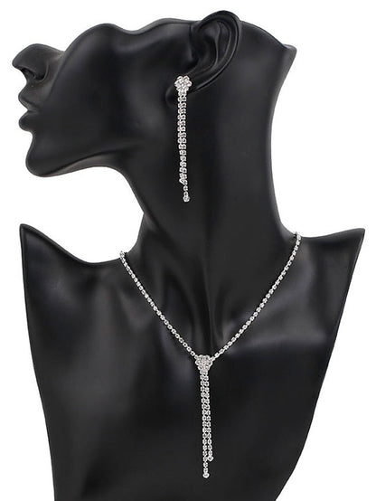 3pcs Bride Jewelry Set Silver Crystal Wedding Necklace Earrings Bridal Rhinestone Teardrop Pendant Accessories for Women and Bridesmaids (3 piece set - 2 earrings and 1 necklace) for Women