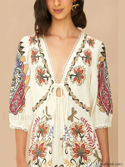 Flax Lantern-Sleeve Boho Dress
