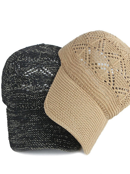 Glossy Ladies Knitting Sun Hat Summer Outdoor Hollow Mesh Breathable Sunshade Hats New Fashion All-Match Lady Baseball Hat for Women