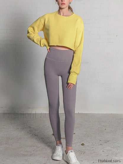 Fleece Lined Graceful Solid Cropped Sweatshirt