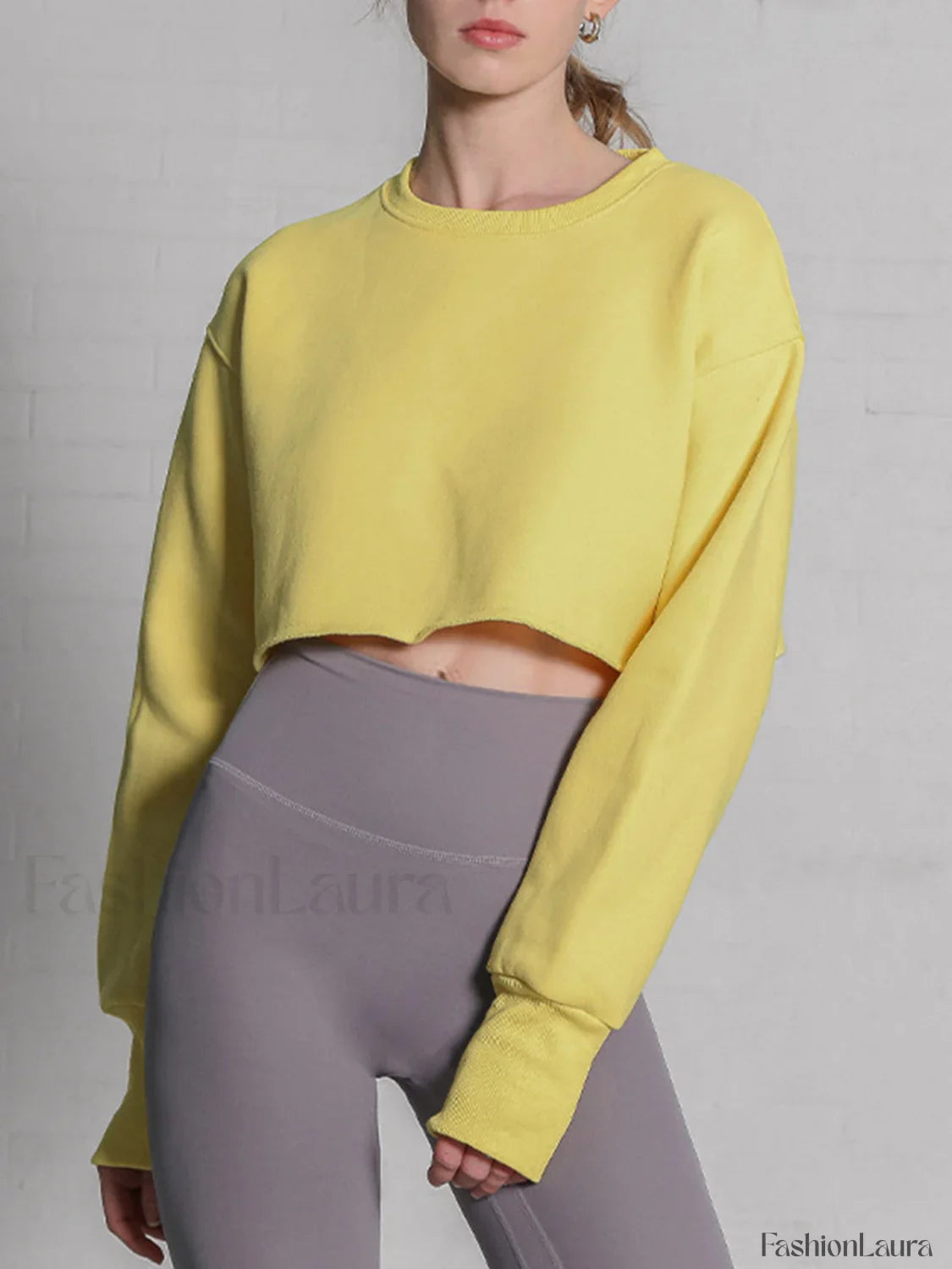 Fleece Lined Graceful Solid Cropped Sweatshirt