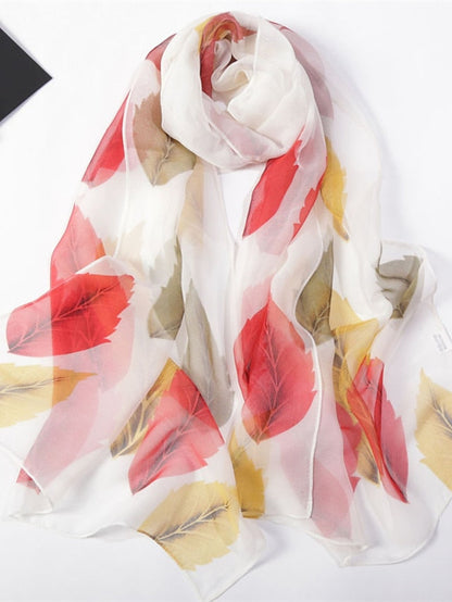 1pcs Colored Leaves Women Elegant Chiffon Georgette Bandana Scarf Summer Beach Travel Sun Protection Thin Soft Hijab for Women