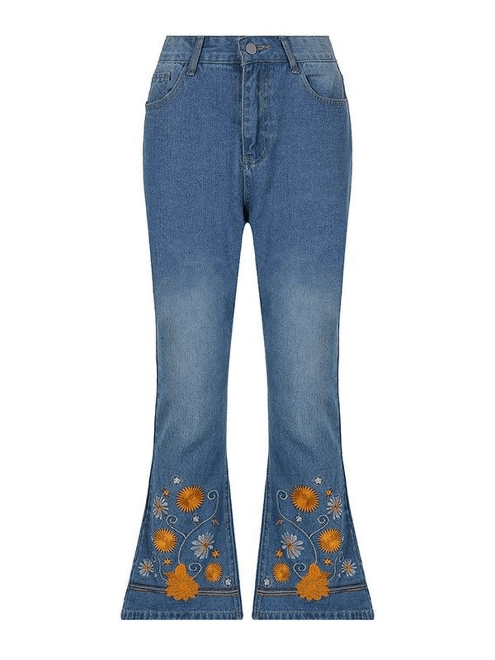 Floral Embroidery Flare Jeans
