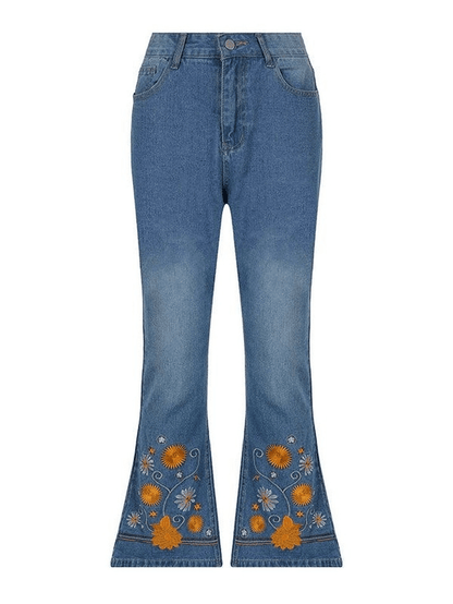 Floral Embroidery Flare Jeans
