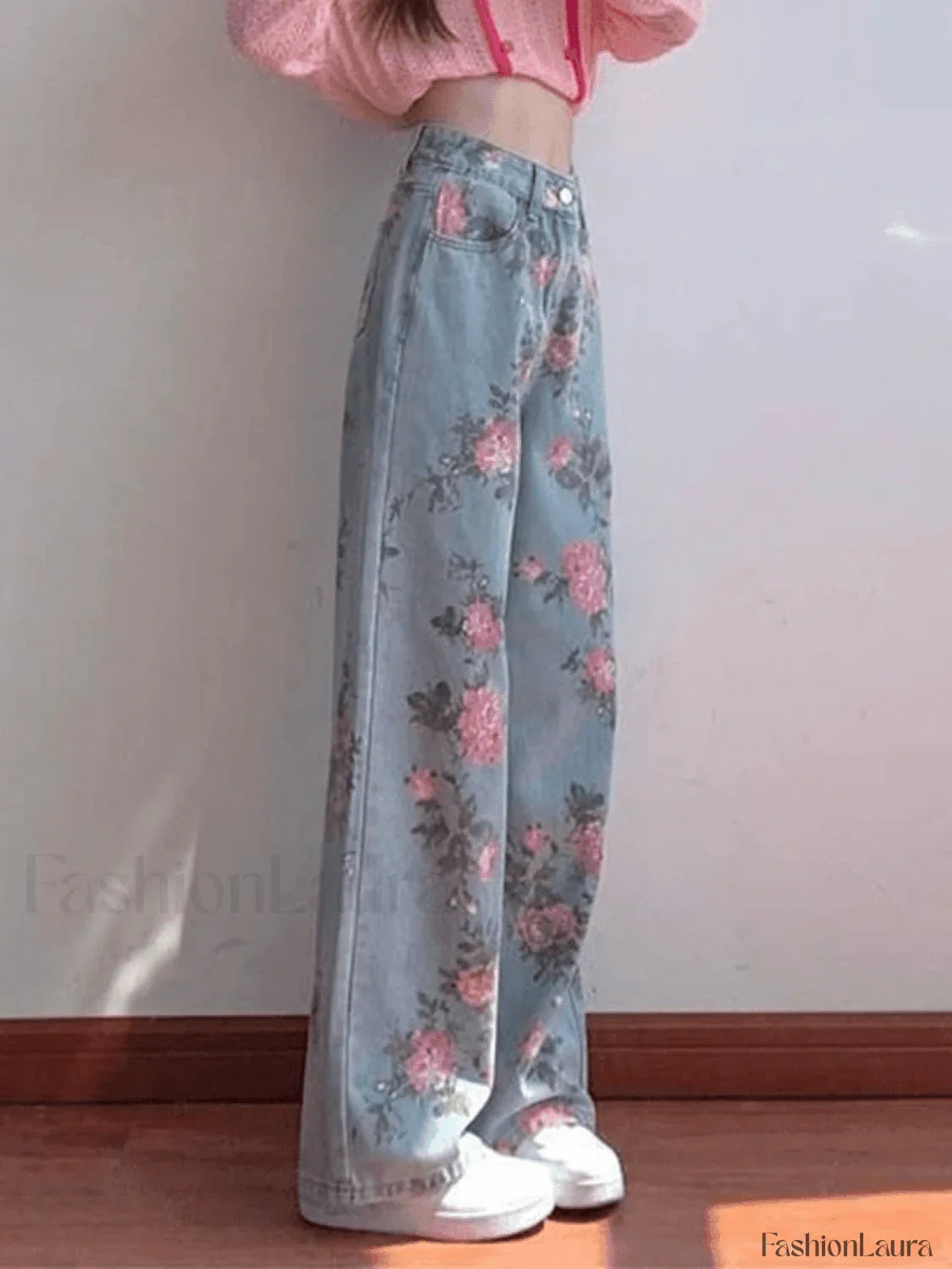 Floral High Rise Boyfriend Jeans