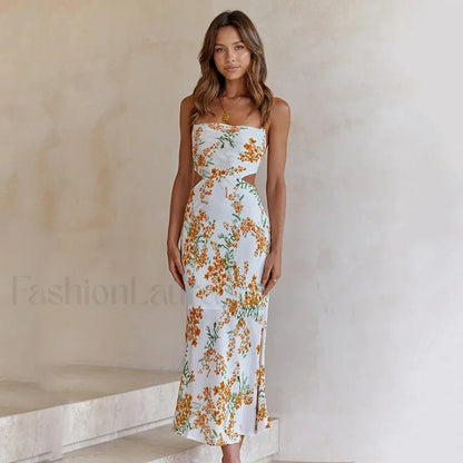 Floral Hollow-Out Midi Dress