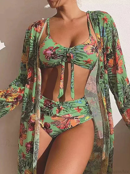 Floral Knot Front Long Sleeve Two Piece Set