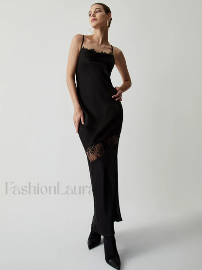 Floral Lace Graceful Satin Long Dress