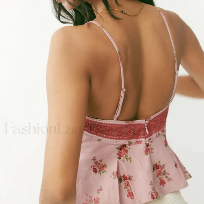 Floral Low-Cut Backless Crop Top