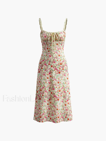 Floral Print Trim Cami Midi Dress