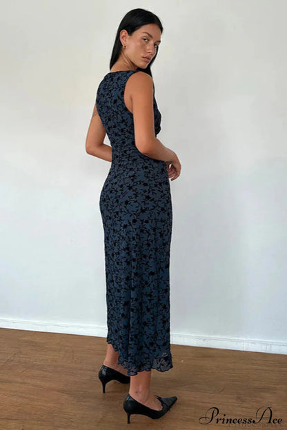 Floral Print V-Neck Sleeveless Fitted Party Dress