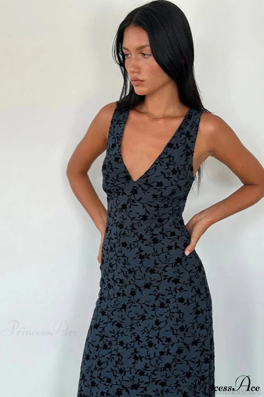 Floral Print V-Neck Sleeveless Fitted Party Dress