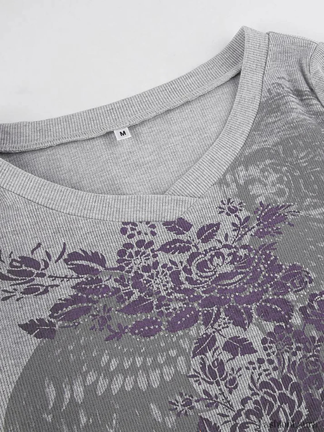 Floral Rhinestone Long Sleeve Crop Top
