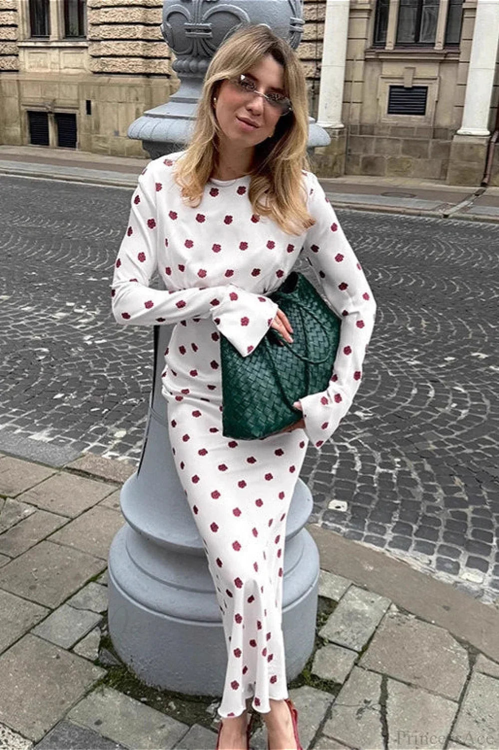 Floral Round Neck Flare Sleeve Fitted Maxi Dress