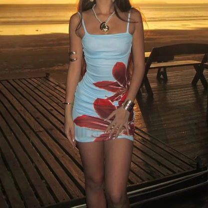 Floral Strap Sleeveless Mini Dress