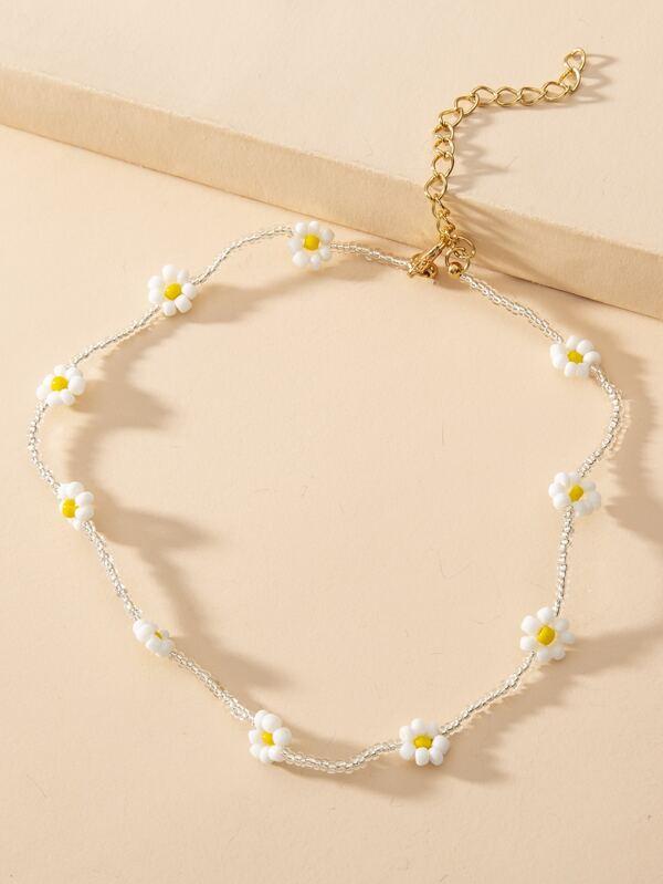 Flower Decor Beaded Necklace for Women