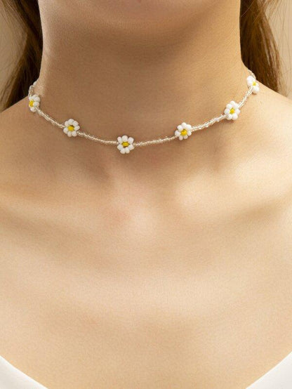 Flower Decor Beaded Necklace for Women