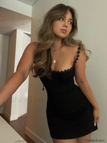 Flower Strap Slash Mini Dress