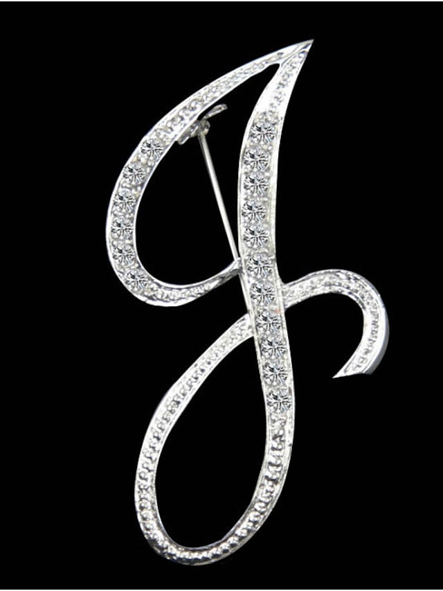 letter brooch pins initial rhinestone brooch for women crafts silvery m for Women