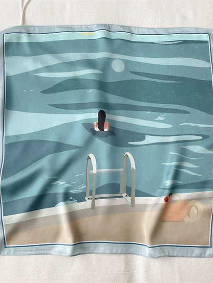 1pcs Vintage Print Neckerchief Satin Headband Shawl Silk 55*55cm Small Square Scarf For Women Head Wraps Girls Hair Bands Bandana Friend Gift for Women