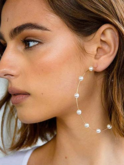 gold hoop pearls huge earrings thin lightweight circle jewelry for women for Women