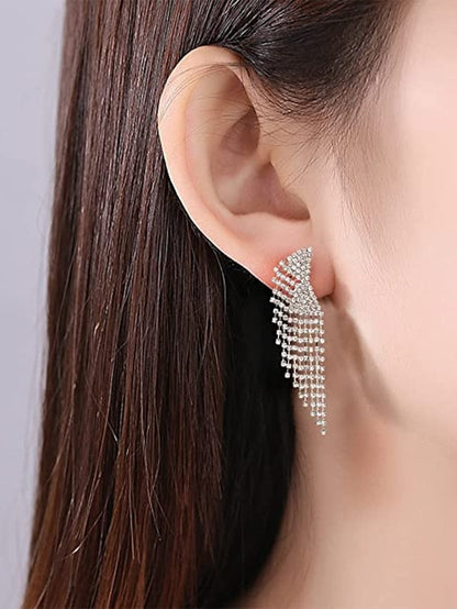 1Pair Mecresh Silver Rhinestone Crystal Bridal Chandelier Long Tassels Dangle Earrings for Wedding/Party Evening/Engagement for Women