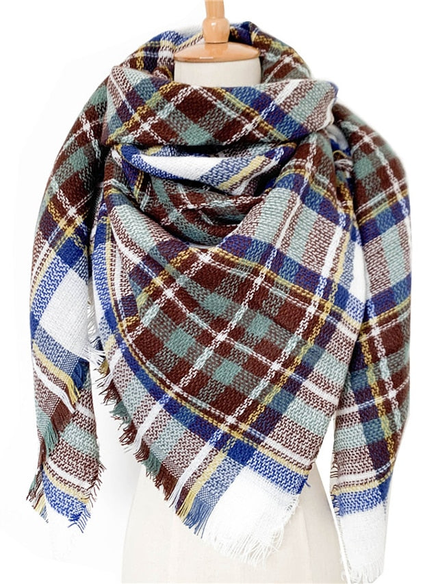 Square Scarf Shawls & Wraps Outdoor Dailywear Holiday White Brown Khaki Scarf Plaid for Women