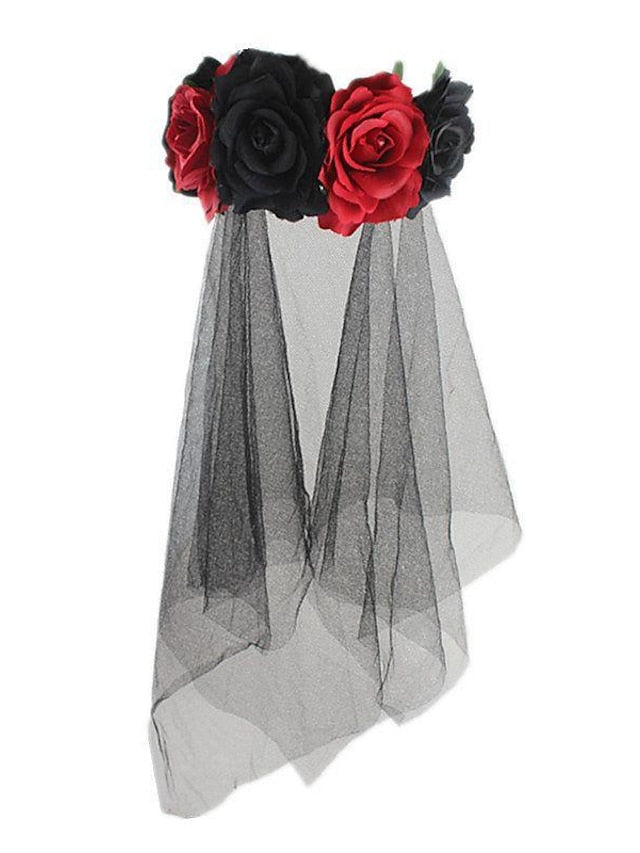 christmas party hair accessories headband simulation rose flower black mesh carnival headband for Women